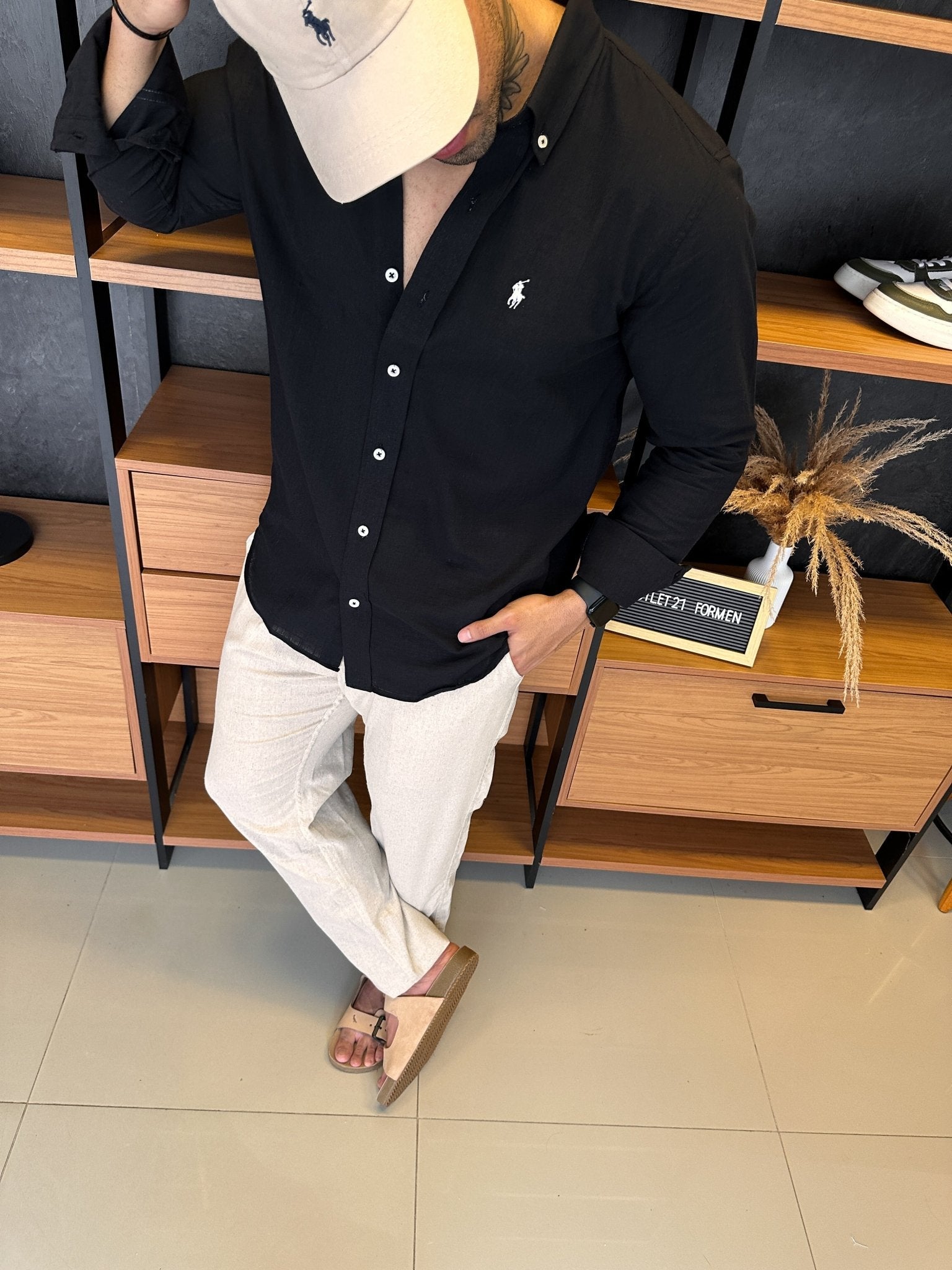Camisa Polo Ralph. Linho Preta Logo Branco
