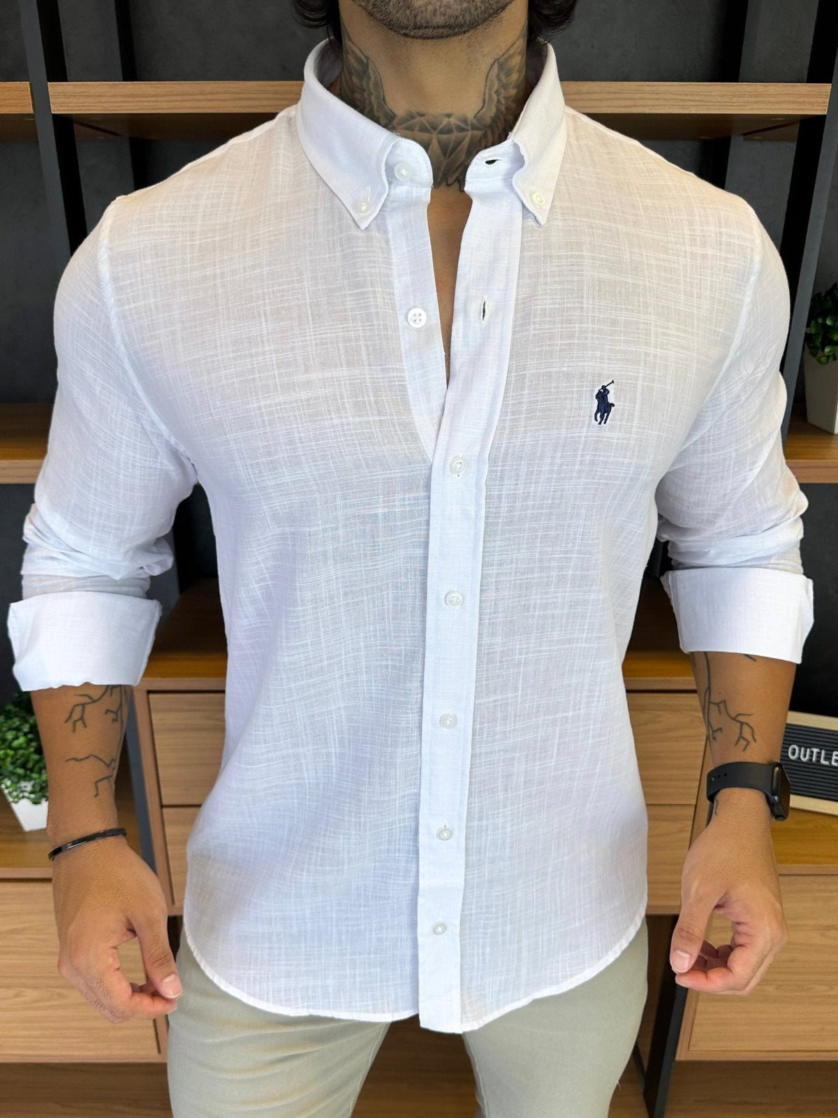 Camisa Polo Ralph Linho Branca Logo Marinho