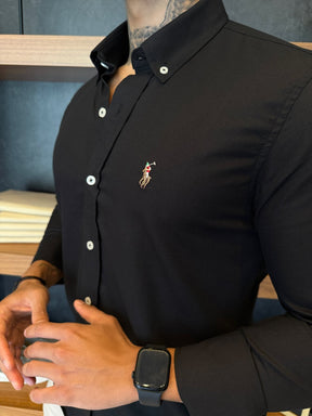 Camisa Polo Ralph. Preta Oxford Logo Colors