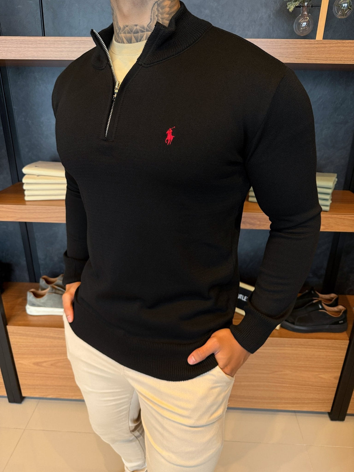 Suéter Zíper Tricot Polo Ralph. Preto